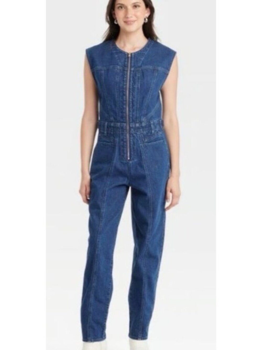 NWT Universal Thread Women's 8 Denim Jumpsuit Sleeveless Zip Front Blue J1747